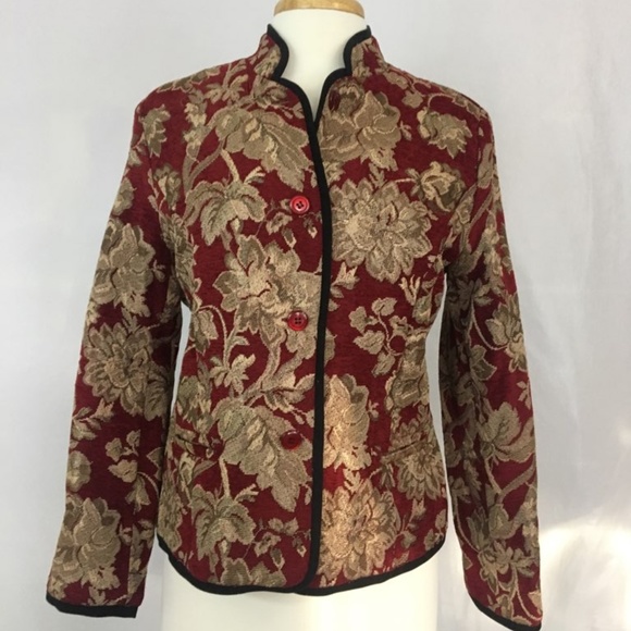 3/$30 Red & Gold Embroidered -  Fitted Blazer - Picture 2 of 5